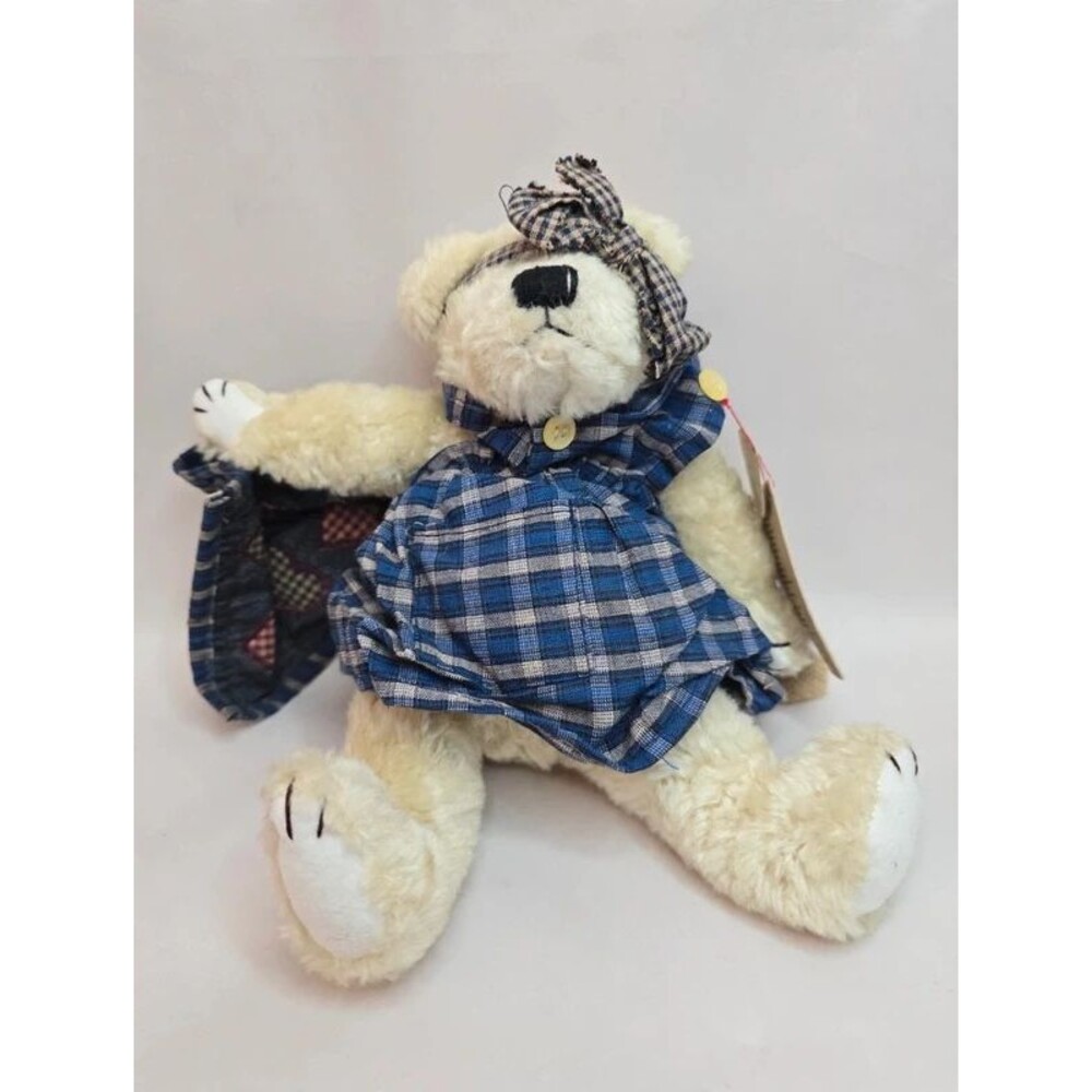 Boyds Bears Camomille Quilt Patch Bears Blue Plaid Dress Gingham Plush w Tags